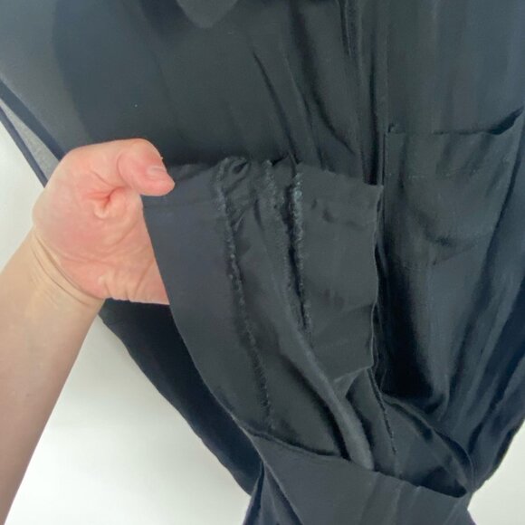Zara Playsuit Black Button Front Romper Pockets Size XS Minimalist Sheer Minimal - Picture 10 of 15
